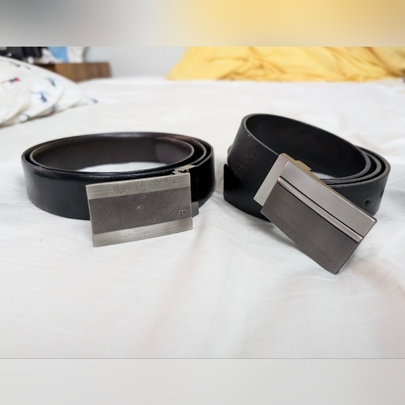 Bundle x2 Perry Ellis men's leather belts, black, 36/90 and 40/100 - Picture 1 of 4
